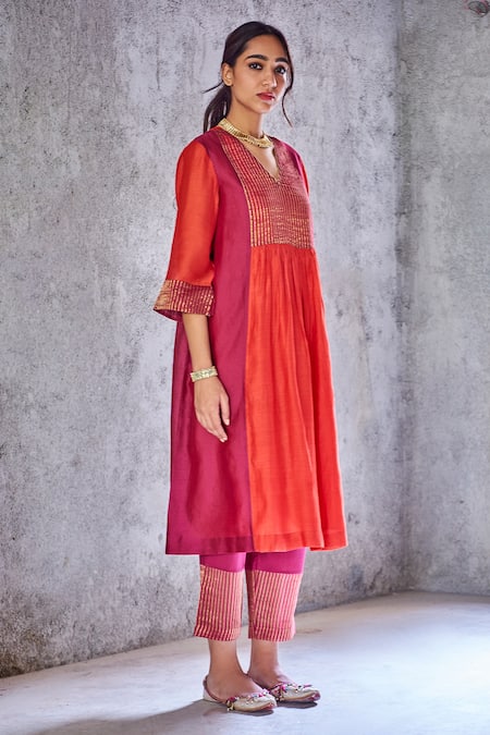 Shivani Bhargava Pink Cotton Handwoven Straight Pant 