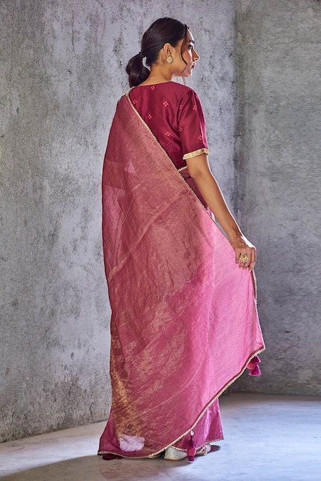 Shop Shivani Bhargava Pink Tissue Chanderi Handwoven Saree at Aza Fashions Shop_Shivani Bhargava_Pink Tissue Chanderi Handwoven Saree _at_Aza_Fashions