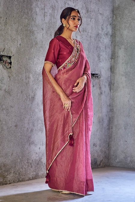 Shivani Bhargava Pink Tissue Chanderi Handwoven Saree Online at Aza Fashions Shivani Bhargava_Pink Tissue Chanderi Handwoven Saree _Online_at_Aza_Fashions
