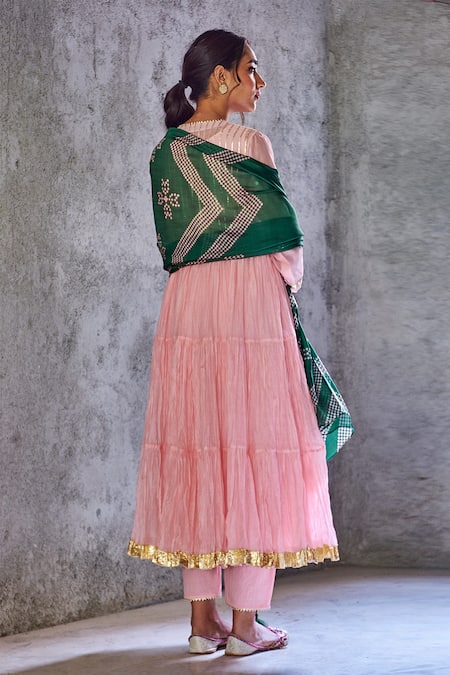 Shop_Shivani Bhargava_Green Organza Silk Bandhani Print Dupatta _at_Aza_Fashions