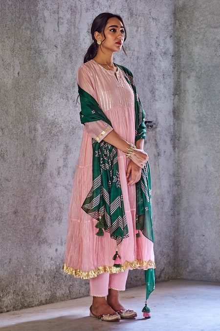 Shivani Bhargava_Pink Chanderi Anarkali _Online_at_Aza_Fashions