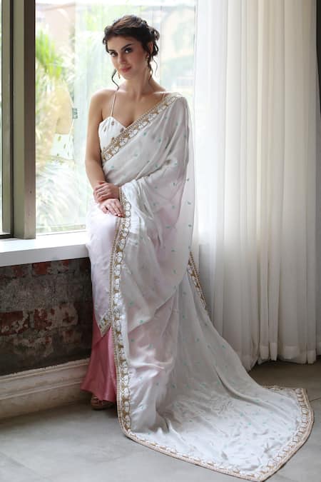 women's self design white colored saree with blouse