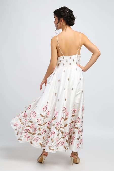 House Of Hiya_White Anarkali Raw And Shantoon Lining Dupatta Organza With  _Online_at_Aza_Fashions