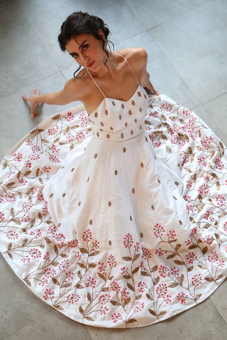 Buy_House Of Hiya_White Anarkali Raw And Shantoon Lining Dupatta Organza With  _Online_at_Aza_Fashions