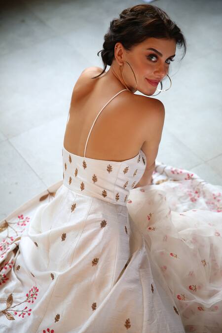 House Of Hiya_White Anarkali Raw And Shantoon Lining Dupatta Organza With  _at_Aza_Fashions