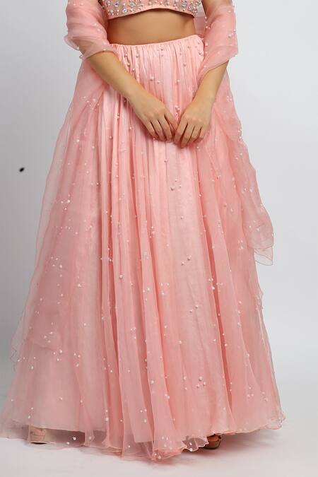 House Of Hiya_Pink Blouse Organza And Cotton Lining Lehenga Embellished Set _at_Aza_Fashions