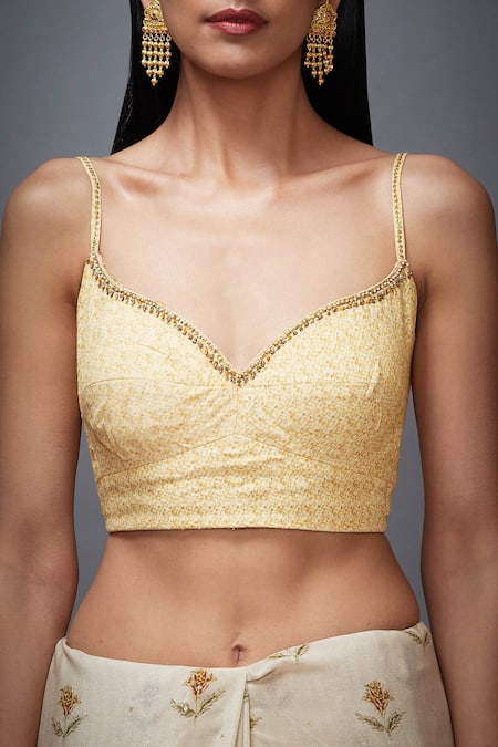 RI.Ritu Kumar_Beige Silk Chinon Saree With Unstitched Blouse And Jacket_at_Aza_Fashions