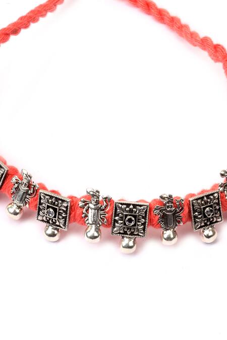 Buy_Sangeeta Boochra_Silver Plated Carved Handcrafted Necklace _Online_at_Aza_Fashions