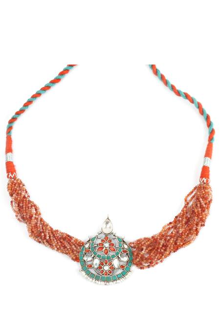 Sangeeta Boochra_Silver Plated Crescent Moon Motif Pendant Necklace _Online_at_Aza_Fashions