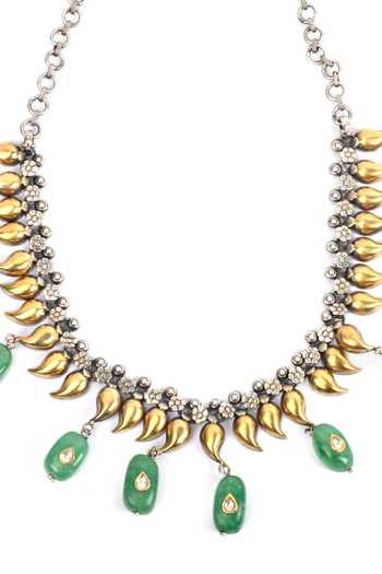 Sangeeta Boochra_Gold Plated Stone Tassel Necklace _Online_at_Aza_Fashions
