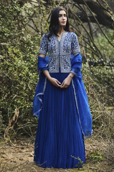 Sana Barreja Blue Georgette Round Aanya Jacket And Lehenga Set Online at Aza Fashions Sana Barreja_Blue Georgette Round Aanya Jacket And Lehenga Set _Online_at_Aza_Fashions