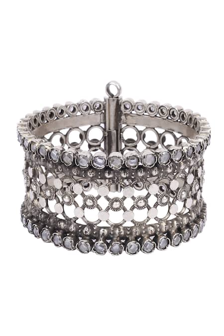 Shop Sangeeta Boochra X Payal Singhal Silver Plated Stones Rehya Handcrafted Bangle at Aza Fashions Shop_Sangeeta Boochra X Payal Singhal_Silver Plated Stones Rehya Handcrafted Bangle _at_Aza_Fashions