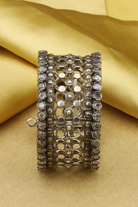 Sangeeta Boochra X Payal Singhal Silver Plated Stones Rehya Handcrafted Bangle Online at Aza Fashions Sangeeta Boochra X Payal Singhal_Silver Plated Stones Rehya Handcrafted Bangle _Online_at_Aza_Fashions