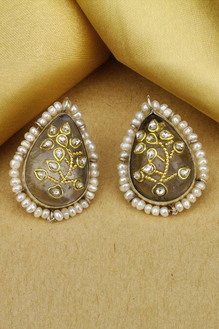 Sangeeta Boochra X Payal Singhal_Silver Plated Crystals, Stones Tahira Handcrafted Earrings _Online_at_Aza_Fashions