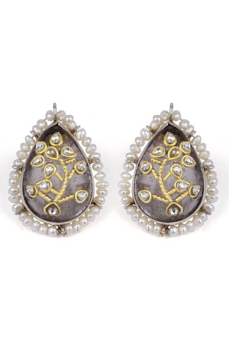 Buy_Sangeeta Boochra X Payal Singhal_Silver Plated Crystals, Stones Tahira Handcrafted Earrings _Online_at_Aza_Fashions