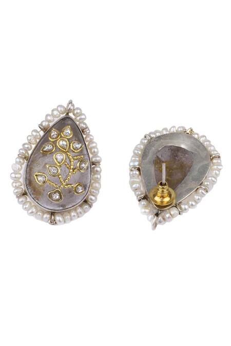 Shop_Sangeeta Boochra X Payal Singhal_Silver Plated Crystals, Stones Tahira Handcrafted Earrings _Online_at_Aza_Fashions