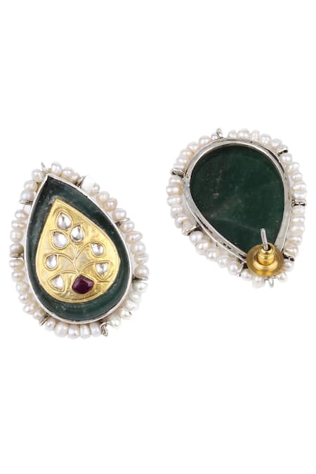 Shop Sangeeta Boochra X Payal Singhal Silver Plated Stones Mehreen Handcrafted Earrings Online at Aza Fashions Shop_Sangeeta Boochra X Payal Singhal_Silver Plated Stones Mehreen Handcrafted Earrings _Online_at_Aza_Fashions