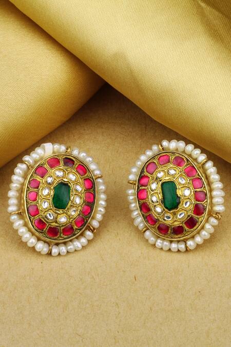 Sangeeta Boochra X Payal Singhal_Silver Plated Pearls, Diamonds Naaz Handcrafted Earrings _Online_at_Aza_Fashions