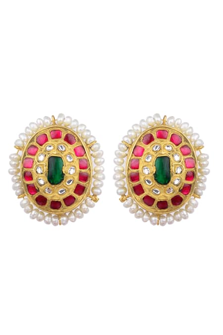 Buy_Sangeeta Boochra X Payal Singhal_Silver Plated Pearls, Diamonds Naaz Handcrafted Earrings _Online_at_Aza_Fashions
