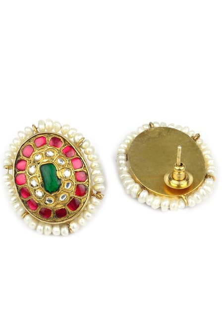 Shop_Sangeeta Boochra X Payal Singhal_Silver Plated Pearls, Diamonds Naaz Handcrafted Earrings _Online_at_Aza_Fashions