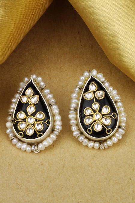 Sangeeta Boochra X Payal Singhal Silver Plated Pearls, Stones Aayat Handcrafted Earrings Online at Aza Fashions Sangeeta Boochra X Payal Singhal_Silver Plated Pearls, Stones Aayat Handcrafted Earrings _Online_at_Aza_Fashions