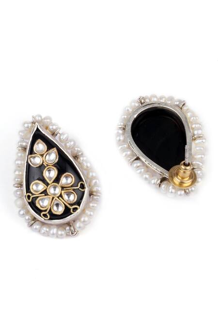 Shop Sangeeta Boochra X Payal Singhal Silver Plated Pearls, Stones Aayat Handcrafted Earrings Online at Aza Fashions Shop_Sangeeta Boochra X Payal Singhal_Silver Plated Pearls, Stones Aayat Handcrafted Earrings _Online_at_Aza_Fashions