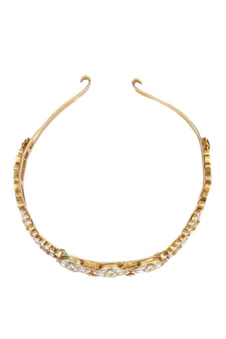Buy_Sangeeta Boochra X Payal Singhal_Gold Kundan Embellished Hairband _Online_at_Aza_Fashions