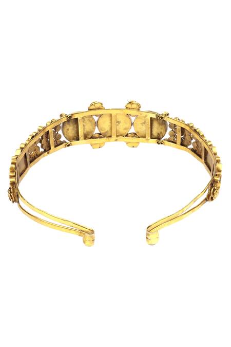 Shop_Sangeeta Boochra X Payal Singhal_Gold Kundan Embellished Hairband _Online_at_Aza_Fashions