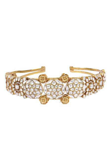 Sangeeta Boochra X Payal Singhal_Gold Kundan Embellished Hairband _at_Aza_Fashions
