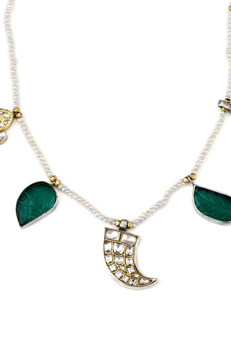 Buy_Sangeeta Boochra X Payal Singhal_Silver Plated Parveen Embellished Pendant Necklace _Online_at_Aza_Fashions