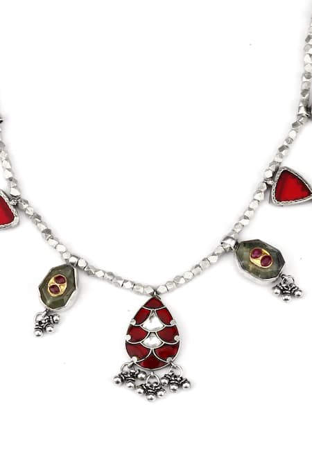 Buy_Sangeeta Boochra X Payal Singhal_Silver Plated Aasma Handcrafted Pendant Necklace _Online_at_Aza_Fashions