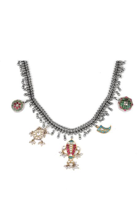 Sangeeta Boochra X Payal Singhal_Silver Plated Pariza Kundan Pendant Necklace _Online_at_Aza_Fashions