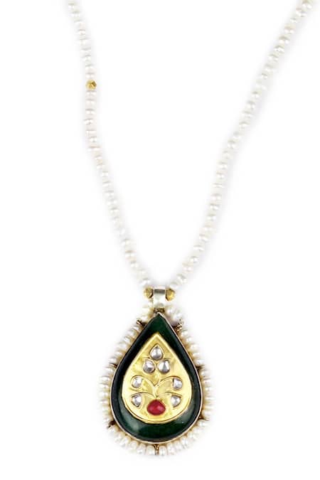 Buy_Sangeeta Boochra X Payal Singhal_Gold Plated Rahmat Pendant Necklace With Pearl Chain _Online_at_Aza_Fashions