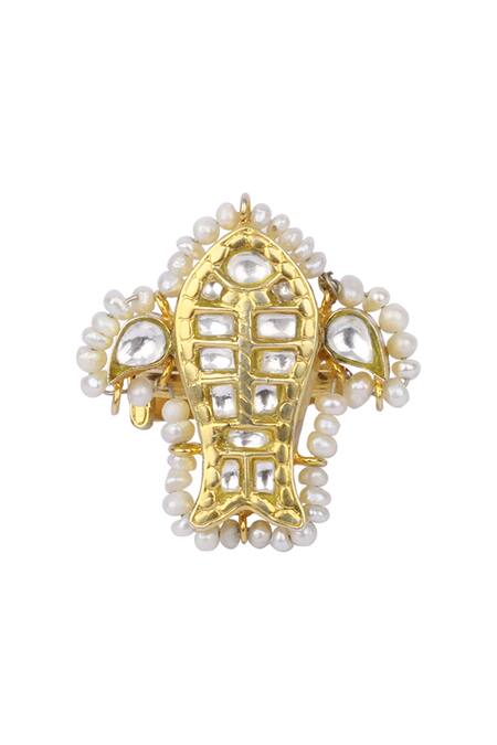 Sangeeta Boochra X Payal Singhal_Gold Plated Beads, Diamonds Zaynab Kundan Ring _Online_at_Aza_Fashions