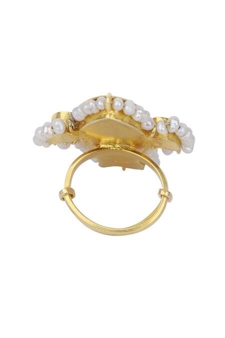 Buy_Sangeeta Boochra X Payal Singhal_Gold Plated Beads, Diamonds Zaynab Kundan Ring _Online_at_Aza_Fashions