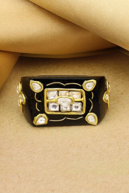 Sangeeta Boochra X Payal Singhal_Black Stones Sanaa Onyx Ring _Online_at_Aza_Fashions