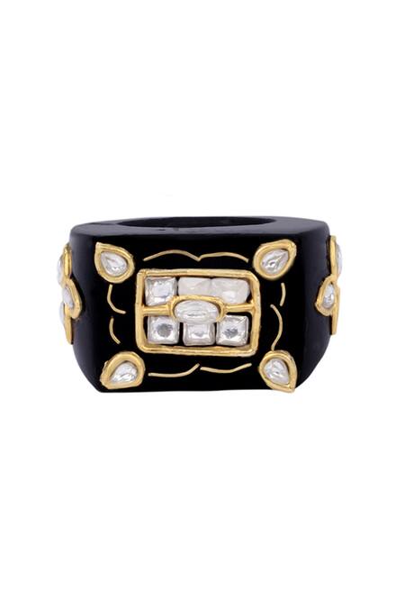 Shop_Sangeeta Boochra X Payal Singhal_Black Stones Sanaa Onyx Ring _Online_at_Aza_Fashions