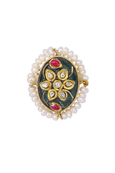Sangeeta Boochra X Payal Singhal_Gold Plated Stones Inayat Floral Motif Ring _Online_at_Aza_Fashions