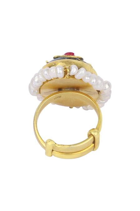 Buy_Sangeeta Boochra X Payal Singhal_Gold Plated Stones Inayat Floral Motif Ring _Online_at_Aza_Fashions