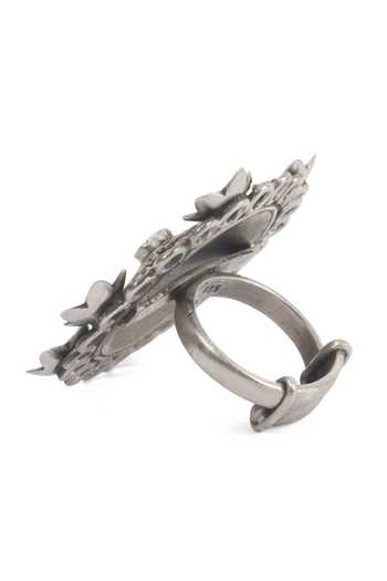 Buy_Sangeeta Boochra_Silver Plated Stones Floral Motif Handcrafted Ring _Online_at_Aza_Fashions