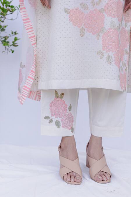 Buy_Shivani Bhargava_White Cotton Floral Print Pants_Online_at_Aza_Fashions