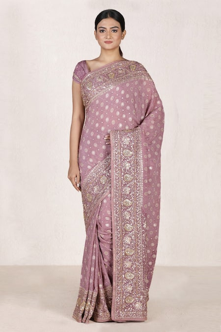 RI.Ritu Kumar Purple Silk Chinon Embroidered Saree 