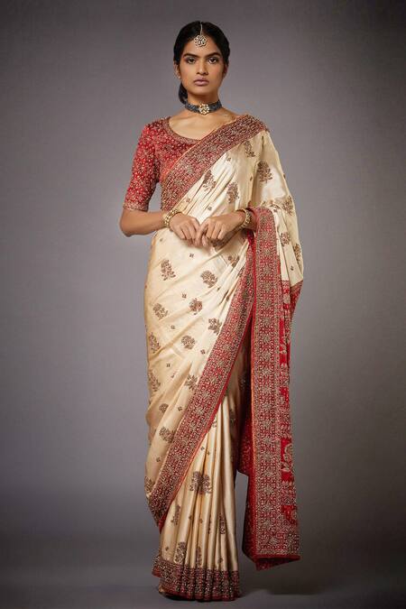 Buy_RI.Ritu Kumar_White Silk Lining Viscose Embroidered Saree_Online_at_Aza_Fashions
