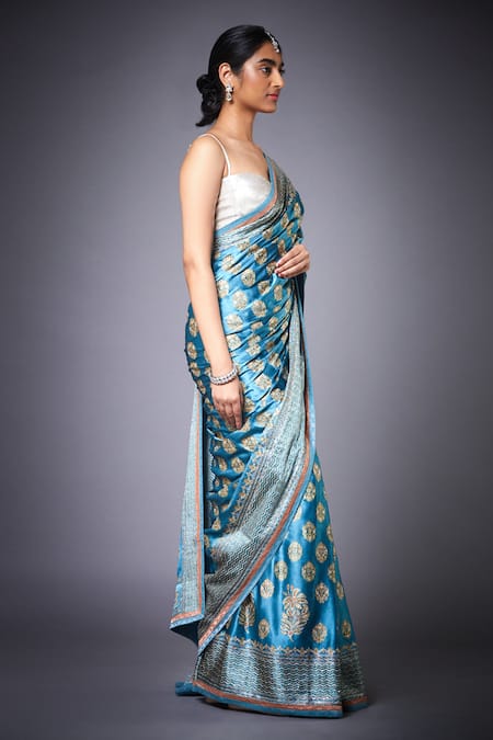 Buy RI.Ritu Kumar Blue Satin Printed Jasmine Saree With Unstitched Blouse Piece Online at Aza Fashions Buy_RI.Ritu Kumar_Blue Satin Printed Jasmine Saree With Unstitched Blouse Piece _Online_at_Aza_Fashions