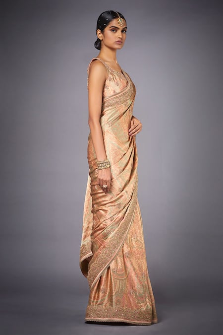 RI.Ritu Kumar_Pink Silk Lining Viscose Printed Saree _Online_at_Aza_Fashions
