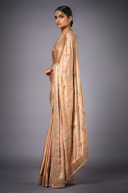 Buy_RI.Ritu Kumar_Pink Silk Lining Viscose Printed Saree _Online_at_Aza_Fashions