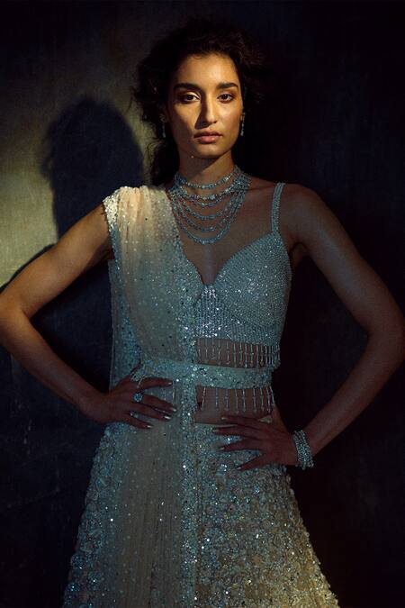 Seema Gujral White Net Embroidered Lehenga Set Online at Aza Fashions Seema Gujral_White Net Embroidered Lehenga Set_Online_at_Aza_Fashions