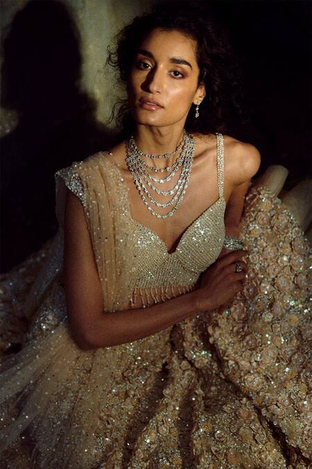 Shop Seema Gujral White Net Embroidered Lehenga Set Online at Aza Fashions Shop_Seema Gujral_White Net Embroidered Lehenga Set_Online_at_Aza_Fashions