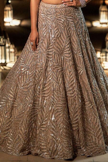 Seema Gujral Brown Dupatta Net V Neck Embellished Bridal Lehenga Set at Aza Fashions Seema Gujral_Brown Dupatta Net V Neck Embellished Bridal Lehenga Set _at_Aza_Fashions