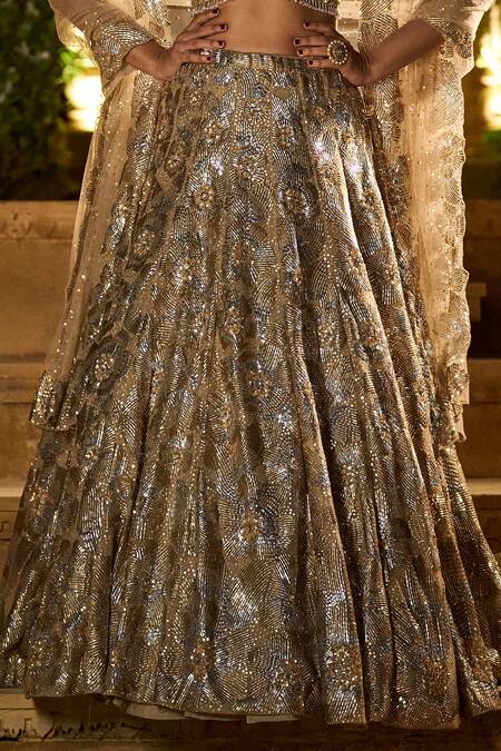 Seema Gujral_Gold Net Embroidered Lehenga Set_Online_at_Aza_Fashions